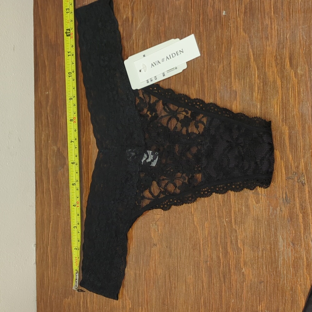 Large Ava & Aiden Black Lace Thong NWT